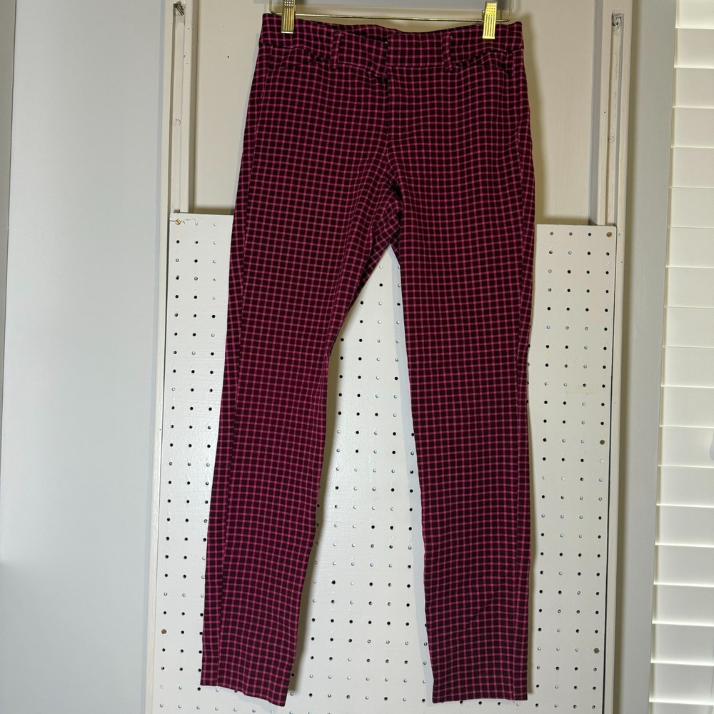 Old Navy Pixie Ankle Pants Women 4 Tall Burgundy Pink Check Skinny Office Career